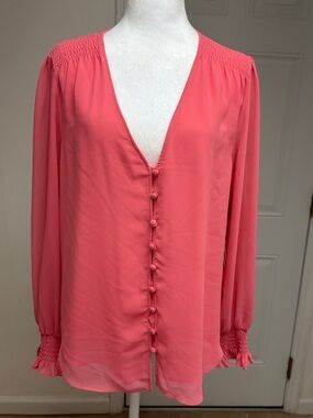 1 State Women's Pink Button-Front V-Neck Blouse NWT Size Large